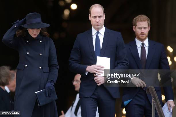 Catherine, Duchess of Cambridge, Prince William, Duke of Cambridge and Prince Harry leave after attending the Grenfell Tower National Memorial...