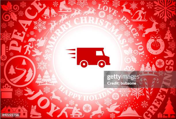 delivery truck  red christmas holiday background - dream deliveries stock illustrations