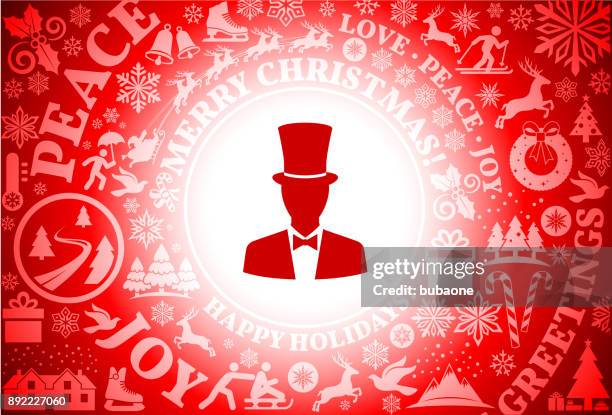 bildbanksillustrationer, clip art samt tecknat material och ikoner med mannen i kostym och hatt röd christmas holiday bakgrund - santa hat icon