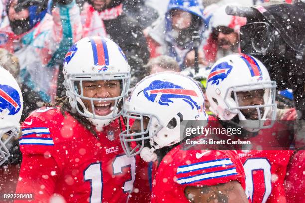 Kelvin Benjamin of the Buffalo Bills a touchdown reception during the second quarter against the Indianapolis Colts at New Era Field on December 10,...