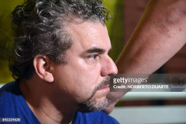 Brazilian drug lord Marcelo Fernando Pinheiro Veiga, nicknamed Marcelo Piloto" is presented to the press in the headquarters of the Paraguayan...