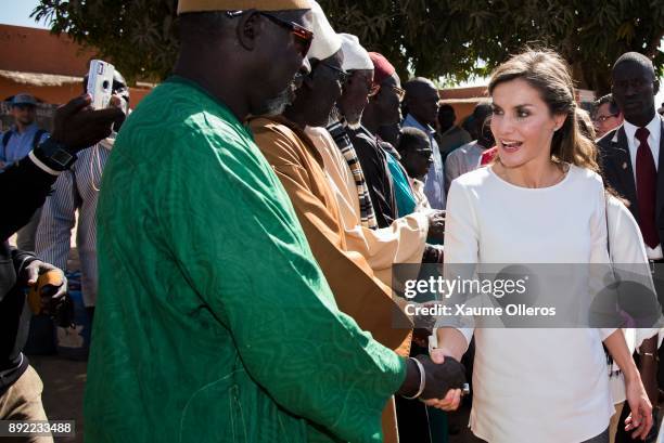 Queen Letizia of Spain visits Village Pilote initiative for kids of the streets on December 14, 2017 in Dakar, Senegal. Queen Letizia of Spain is on...