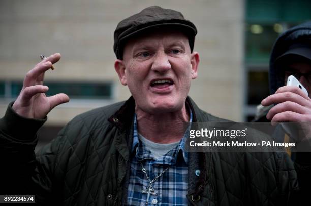 Andrew Edge speaking to the media outside Laganside courts in belfast where Britain First Deputy leader Jayda Fransen faces charges on an alleged...