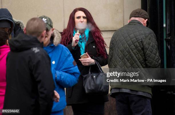 Deputy leader of the far right group Britain First Jayda Fransen outside Belfast Laganside courts to face charges on an alleged hate speech that took...