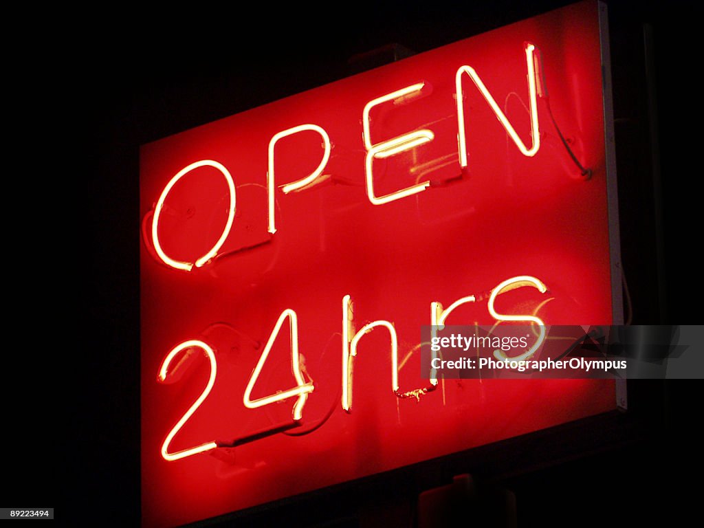 Open 24 hrs neon sign