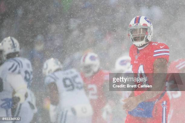Joe Webb of the Buffalo Bills walks on the field during the third quarter against the Indianapolis Colts at New Era Field on December 10, 2017 in...