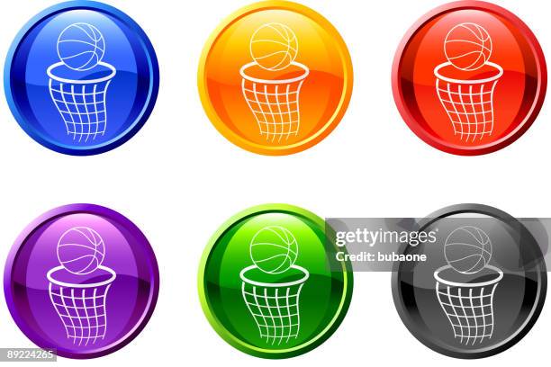 stockillustraties, clipart, cartoons en iconen met basketball hoop button royalty free vector art - basketball hoop vector