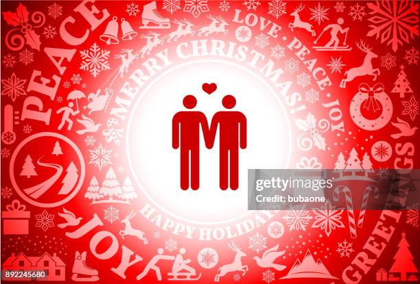 homosexuelles paar rot weihnachten urlaub hintergrund - gay christmas stock-grafiken, -clipart, -cartoons und -symbole