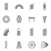 Metal springs icons set. Line with Editable stroke