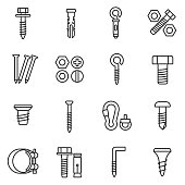 fastener icons set. Line with editable stroke