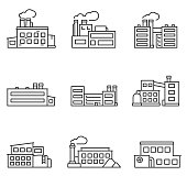 factory icons set. Line with editable stroke