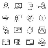 Support service linear icons. Line with editable stroke.