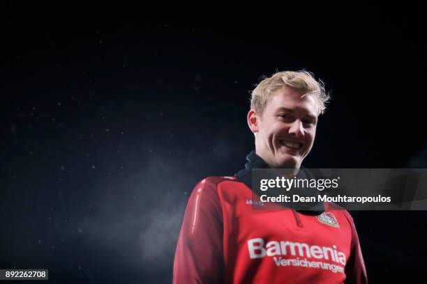 Julian Brandt of Bayer 04 Leverkusen looks on prior to the Bundesliga match between Bayer 04 Leverkusen and SV Werder Bremen at BayArena on December...