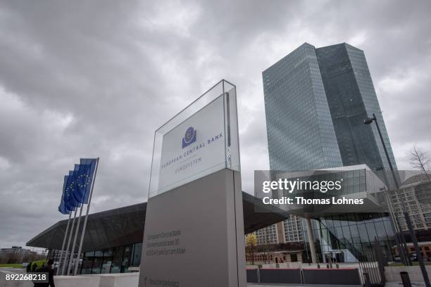 The headquarters of the European Central Bank pictured on December 14, 2017 in Frankfurt, Germany. Today's was the last meeting of the year and comes...