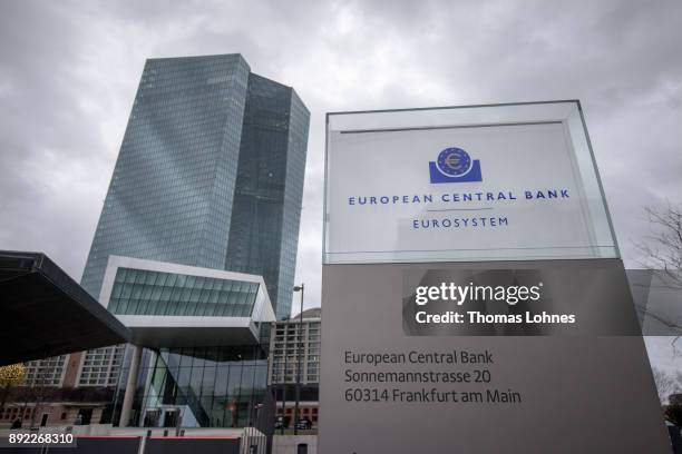 The headquarters of the European Central Bank pictured on December 14, 2017 in Frankfurt, Germany. Today's was the last meeting of the year and comes...