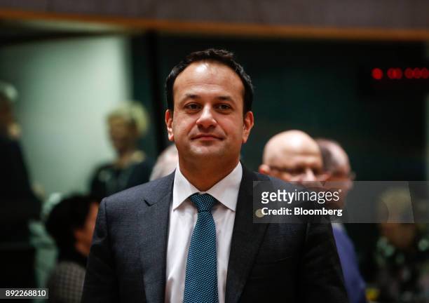 Leo Varadkar, Ireland's prime minister, arrives for a roundtable meeting at a European Union leaders summit at the Europa Building in Brussels,...