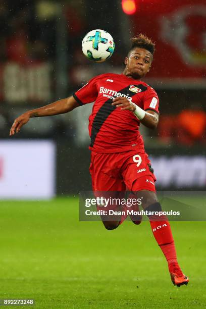 Leon Bailey of Bayer 04 Leverkusen in action during the Bundesliga match between Bayer 04 Leverkusen and SV Werder Bremen at BayArena on December 13,...