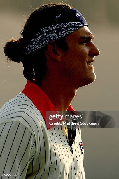 Frank Dancevic of Canada plays Benjamin Becker of Germany during the Indianapolis Tennis Championships on July 23, 2009 at the Indianapolis Tennis...