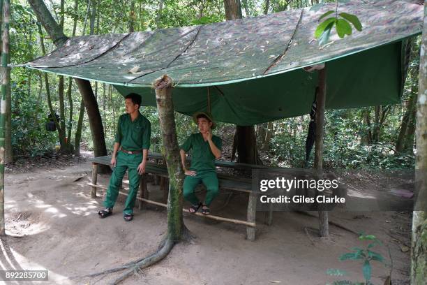 Thai military soldiers in the Cu Chi jungle on the banks of the Saigon River. The former Viet Cong guerrilla camp 75km north of Saigon known as 'Cu...