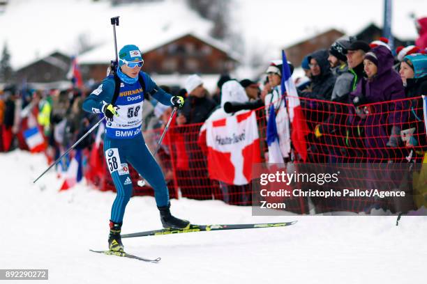 Vita Semerenko of Ukraine in action during the IBU Biathlon World Cup Women's Sprint on December 14, 2017 in Le Grand Bornand, France.