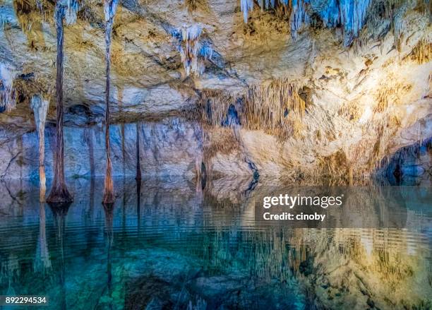sinkhole or cenote in riviera maya , yucatan peninsula - mexico - calcite stock pictures, royalty-free photos & images