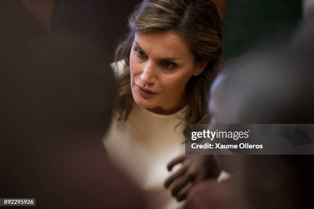 Queen Letizia of Spain visits Village Pilote, an organisation providing help for street children, on December 14, 2017 in Dakar, Senegal. Queen...