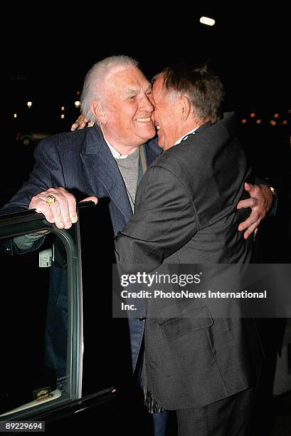 Media personalities John Laws and John Singleton are seen leaving Catalina Restaurant on July 23, 2009 in Sydney, Australia. The pair had been...