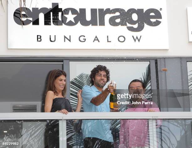 Actors Perrey Reeves , Adrian Grenier and Rex Lee attend the unveiling of the Entourage Bungalow at W South Beach on July 23, 2009 in Miami Beach,...