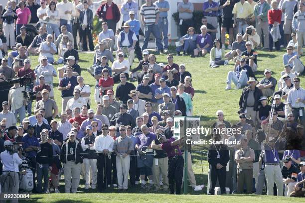 Large crowd watches Robert Allenby tee off during the second round of the WGC - Accenture Match Play Championship held at La Costa Resort and Spa in...