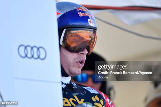 Erik Guay of Canada at the start during the Audi FIS Alpine Ski World Cup Men's Downhill Training on December 14, 2017 in Val Gardena, Italy.