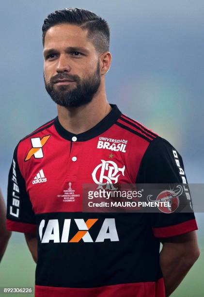 Brazil's Flamengo player Diego sings his national anthem, before the start of their Copa Sudamericana football final match against Argentina's...