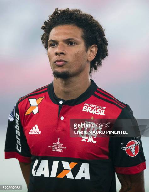Brazil's Flamengo player Willian Arao poses, before the start of their Copa Sudamericana football final match against Argentina's Independiente, at...