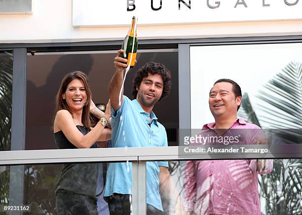 Perrey Reeves, Adrian Grenier and Rex Lee unveil the Entourage Bungalow at W South Beach on July 23, 2009 in Miami Beach, Florida.