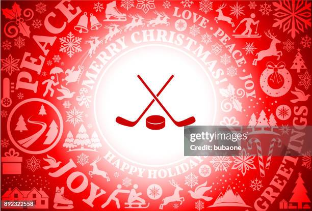 ilustraciones, imágenes clip art, dibujos animados e iconos de stock de fondo de vacaciones de navidad rojo palo de hockey y disco - hockey stick