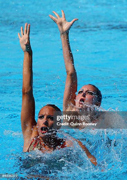 Olivia Allison and Jenna Randall of Great Britain perform during the Duet Free finals at the 13th FINA World Championships at the Stadio Pietrangeli...