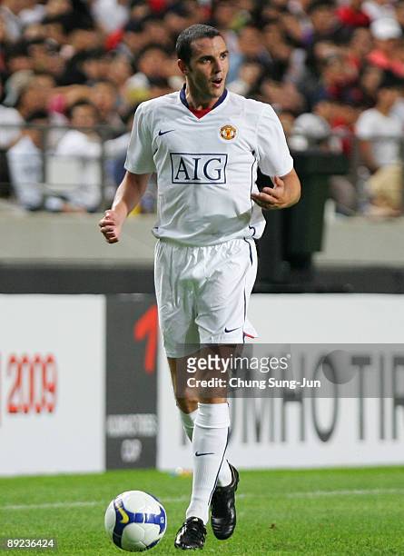 John O'Shea of Manchester United in action during the pre-season friendly match between FC Seoul and Manchester United at Seoul worldcup stadium on...