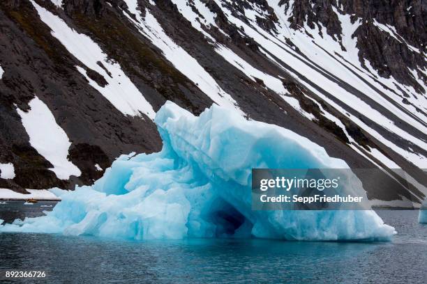 blue iceberg floating in the hornsund spitzbergen - arktis stock pictures, royalty-free photos & images