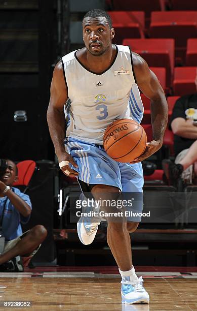 Ty Lawson of the Denver Nuggets drives the ball upcourt against the Washington Wizards during NBA Summer League presented by EA Sports on July 15,...