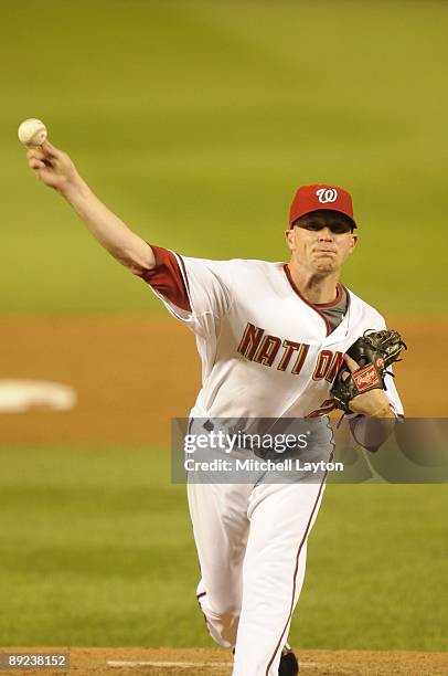 Logan Kennsing of the Washington Nationals pitches during a baseball game against the New York Mets on July 20, 2009 at Nationals Park in Washington...