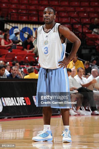 Ty Lawson of the Denver Nuggets stands on the court during NBA Summer League presented by EA Sports against the Washington Wizards on July 15, 2009...
