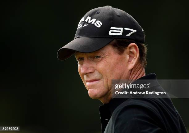 Tom Watson of the USA waits to play on the second hole during the second round of The Senior Open Championship presented by MasterCard held on the...