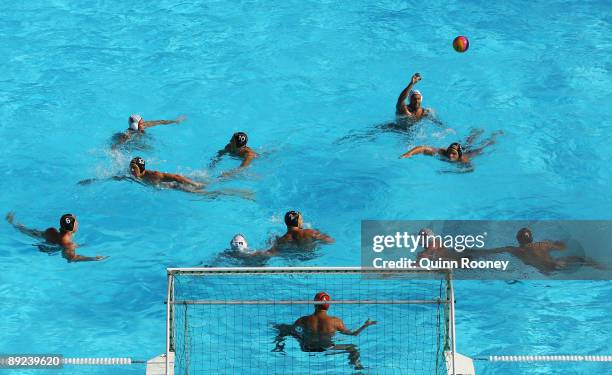 General view of the Men's Water Polo preliminary round between Canada and Germany during the 13th FINA World Championships at the Stadio della...