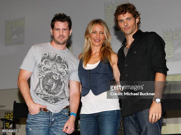 Director Richard Kelly, actress Cameron Diaz and actor James Marsden speak during a panel for "The Box" at Comic-Con 2009 at the San Diego Convention...