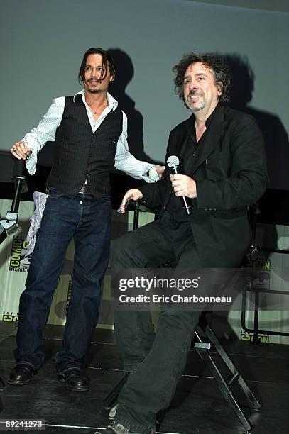 Johnny Depp and Director Tim Burton at the First-Ever 3D Panel featuring Disney's "A Christmas Carol, Alice in Wonderland and Tron Legacy" at Comicon...