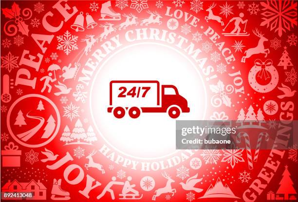 stockillustraties, clipart, cartoons en iconen met levering vrachtwagens red christmas holiday achtergrond - dream deliveries