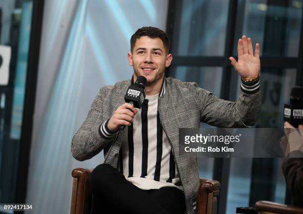 Nick Jonas discusses "Jumanji: Welcome To The Jungle" during Build Series at Build Studio on December 14, 2017 in New York City.