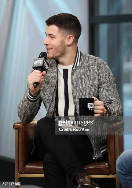 Nick Jonas discusses "Jumanji: Welcome To The Jungle" during Build Series at Build Studio on December 14, 2017 in New York City.