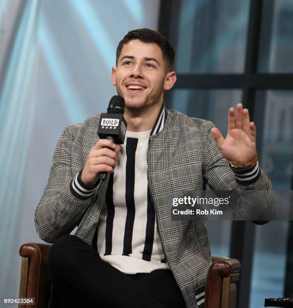 Nick Jonas discusses "Jumanji: Welcome To The Jungle" during Build Series at Build Studio on December 14, 2017 in New York City.