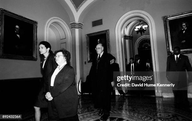 Supreme Court Chief Justice Rehnquist walks through the East Room of the Capital Building on his way to preside of the beginning of the Clinton...