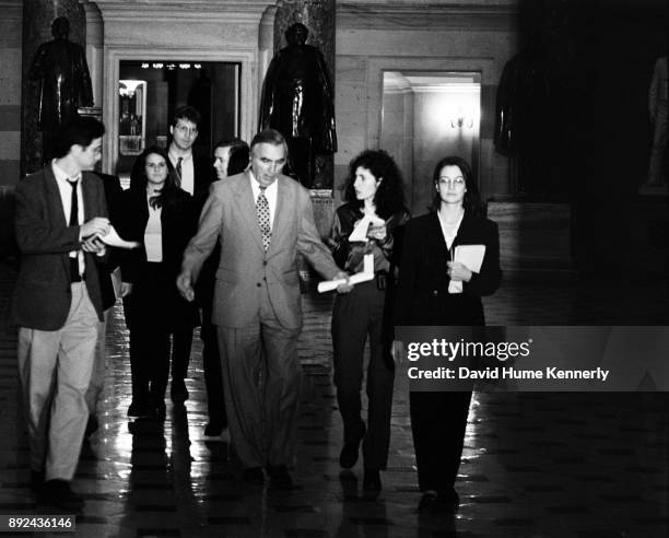 Rep. George Gekas, one of the House Managers, talks to reporters in the halls of the U.S. Capitol Building during the Senate Impeachment Trial of...